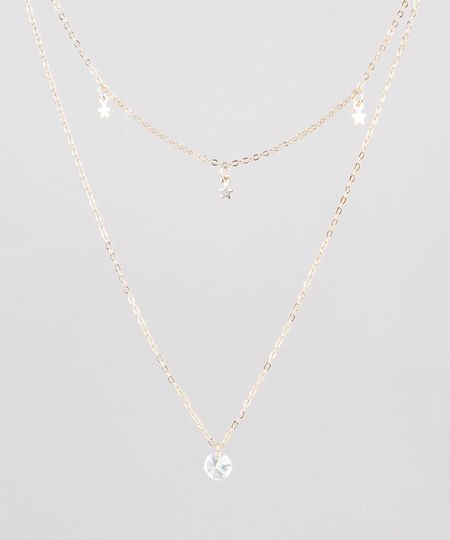 Colar-Feminino-Folheado-Triplo-com-Estrelas-e-Pedra-Zirconia-Dourado-9775036-Dourado_1