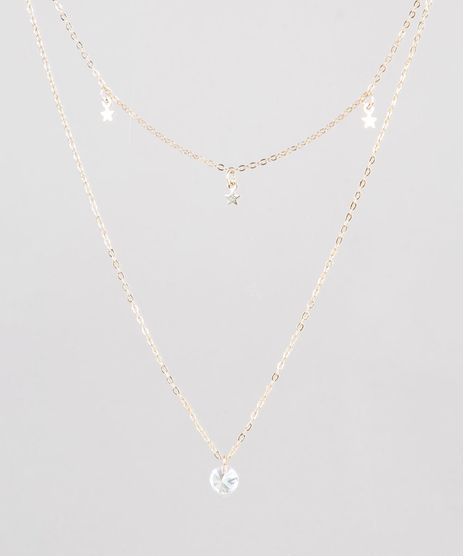Colar-Feminino-Folheado-Triplo-com-Estrelas-e-Pedra-Zirconia-Dourado-9775036-Dourado_1