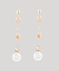 Kit-de-3-Brincos-Femininos-com-Conchas-e-Pingentes-Maritimos-Dourado-9761510-Dourado_1