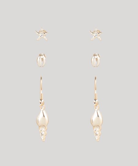 Kit-de-3-Brincos-Femininos-Folheados-com-Pingentes-Maritimos-Dourado-9775045-Dourado_1