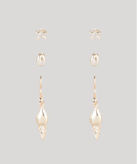 Kit-de-3-Brincos-Femininos-Folheados-com-Pingentes-Maritimos-Dourado-9775045-Dourado_1
