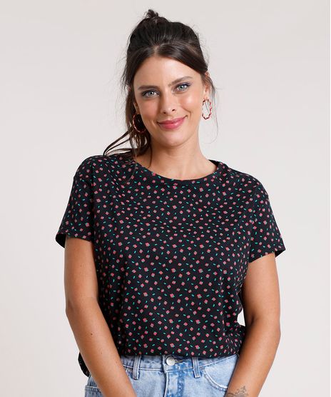 Blusa-Feminina-Ampla-Estampada-Floral-Manga-Curta-Decote-Redondo-Preta-9832969-Preto_1