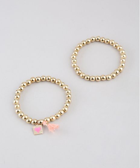 Kit-de-2-Pulseiras-Femininas-Folheadas-de-Bolinha-com-Tassel-e-Pingente-Dourado-9775047-Dourado_1