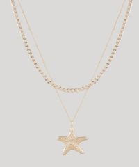 Colar-Feminino-Duplo-com-Pingente-de-Estrela-do-Mar-Dourado-9761531-Dourado_1
