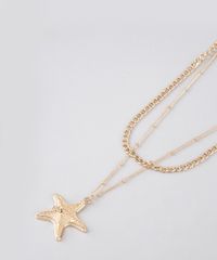 Colar-Feminino-Duplo-com-Pingente-de-Estrela-do-Mar-Dourado-9761531-Dourado_3