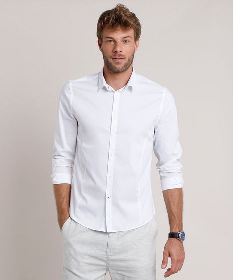 Camisa Social Masculina Slim Manga Longa Branca Cea