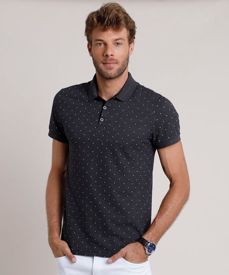 Polo-Masculina-Slim-Fit-Mini-Print-Estampada-Geometrica-em-Piquet-Manga-Curta-Cinza-Mescla-Claro-9722028-Cinza_Mescla_Claro_1