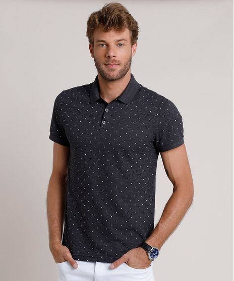 Polo-Masculina-Slim-Fit-Mini-Print-Estampada-Geometrica-em-Piquet-Manga-Curta-Cinza-Mescla-Claro-9722028-Cinza_Mescla_Claro_1