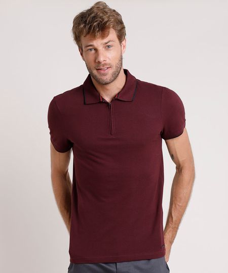 Polo-Masculina-Slim-Fit-em-Piquet-com-Ziper-Manga-Curta-Vinho-9807825-Vinho_1