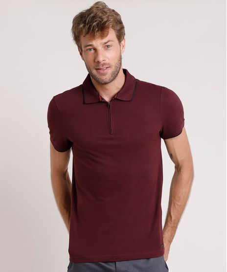 Polo-Masculina-Slim-Fit-em-Piquet-com-Ziper-Manga-Curta-Vinho-9807825-Vinho_1