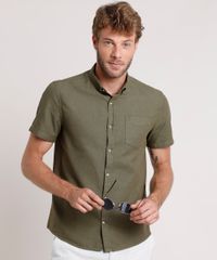 Camisa-Masculina-Tradicional-com-Bolso-Manga-Curta-Verde-Militar-9729902-Verde_Militar_1