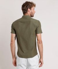 Camisa-Masculina-Tradicional-com-Bolso-Manga-Curta-Verde-Militar-9729902-Verde_Militar_2