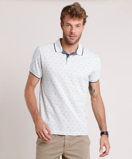 Polo-Masculina-Comfort-Fit-Estampada-Mini-Print-Geometrica-em-Piquet-Manga-Curta-Cinza-Mescla-Claro-9602993-Cinza_Mescla_Claro_1