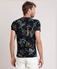 Camiseta-Masculina-Slim-Fit-Estampada-de-Tigre-com-Folhagem-Manga-Curta-Gola-Careca-Preta-9724023-Preto_2