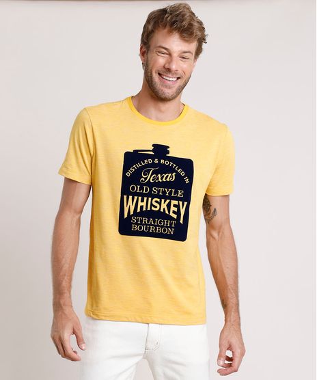 Camiseta-Masculina--Whiskey--Manga-Curta-Gola-Careca-Mostarda-9832861-Mostarda_1