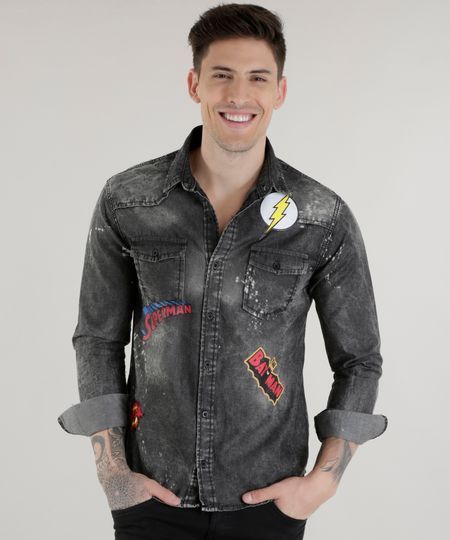Camisa-Jeans-Liga-da-Justica-Preta-8606115-Preto_1 Camisa-Jeans-Liga-da-Justica-Preta-8606115-Preto_1