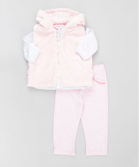 Conjunto-de-Colete-em-Plush---Camiseta-Minnie---Calca-em-Moletom-em-Algodao---Sustentavel-Rosa-Claro-8489109-Rosa_Claro_1