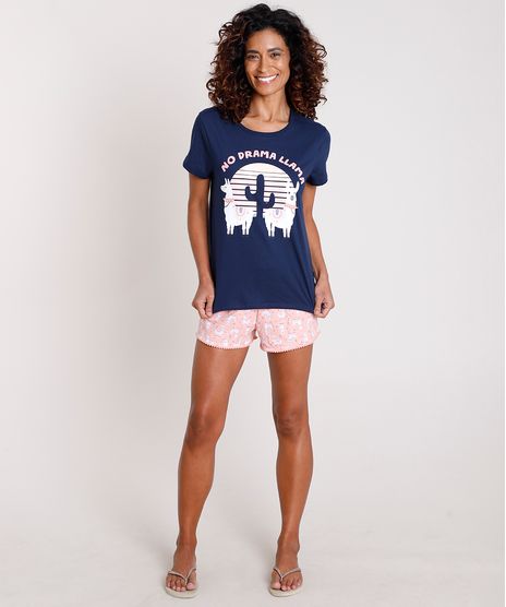 Pijama-Feminino--No-Drama-Llama--Manga-Curta-Azul-Marinho-9836544-Azul_Marinho_1