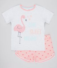 Pijama-Infantil-Flamingo-com-Glitter-Manga-Curta-Cinza-Mescla-Claro-9762480-Cinza_Mescla_Claro_1