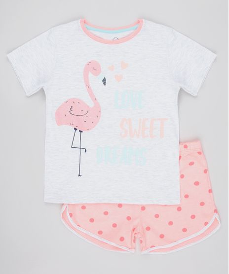 Pijama-Infantil-Flamingo-com-Glitter-Manga-Curta-Cinza-Mescla-Claro-9762480-Cinza_Mescla_Claro_1