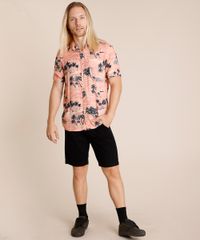 Camisa-Masculina-Tradicional-Estampada-Ilha-com-Bolso-Manga-Curta-Coral-9853220-Coral_3