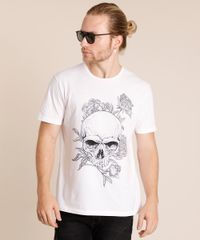 Camiseta-Masculina-Caveira-com-Flores-Manga-Curta-Gola-Careca-Branca-9852343-Branco_1
