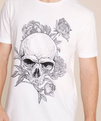 Camiseta-Masculina-Caveira-com-Flores-Manga-Curta-Gola-Careca-Branca-9852343-Branco_4