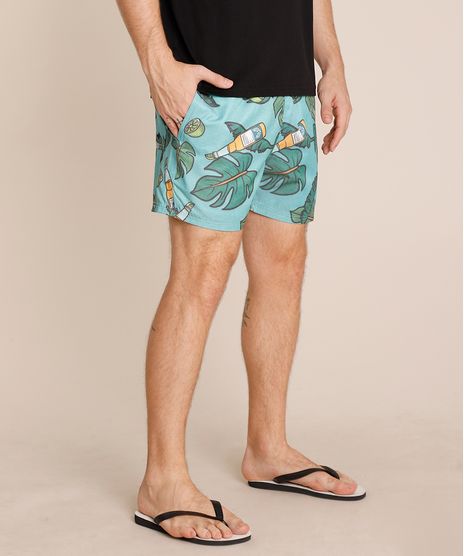 Short-Masculino-Estampado-de-Cerveja-com-Bolsos-Verde-Claro-9426637-Verde_Claro_1