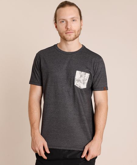 Camiseta-Masculina-com-Bolso-Estampado-de-Folhagem-Manga-Curta-Gola-Careca-Cinza-Mescla-Escuro-9846752-Cinza_Mescla_Escuro_1