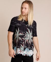Camisa-Masculina-Tradicional-Estampada-Coqueiros-Noturnos-Manga-Curta-Preta-9851494-Preto_1