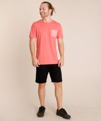 Camiseta-Masculina-com-Bolso-Estampado-de-Penas-Manga-Curta-Gola-Careca-Coral-9738299-Coral_3