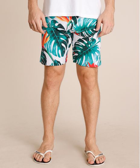 Bermuda-Surf-Masculina-Reta-Estampada-de-Folhagens-Verde-Escuro-9754289-Verde_Escuro_1