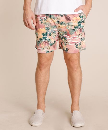 Bermuda-Masculino-Reta-Estampado-Floral-com-Bolso-Rosa-9759781-Rosa_1