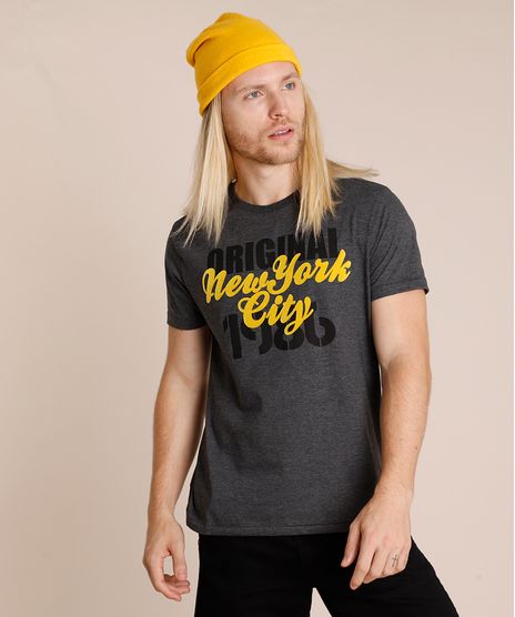 Camiseta-Masculina--New-York-City--Manga-Curta-Gola-Careca-Cinza-Mescla-Escuro-9844427-Cinza_Mescla_Escuro_1