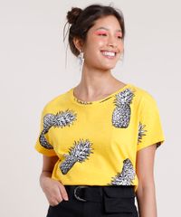 Blusa-Feminina-Carnaval-Estampada-de-Abacaxi-Manga-Curta-Decote-Redondo-Amarela-9704099-Amarelo_1