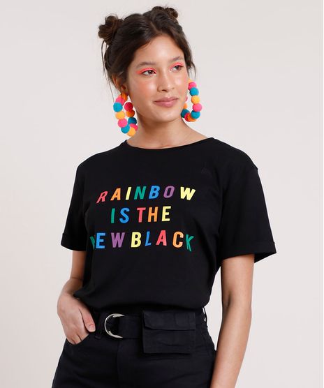 Blusa-Feminina-Carnaval--Rainbow-is-the-New-Black--Manga-Curta-Decote-Redondo-Preta-9837239-Preto_1