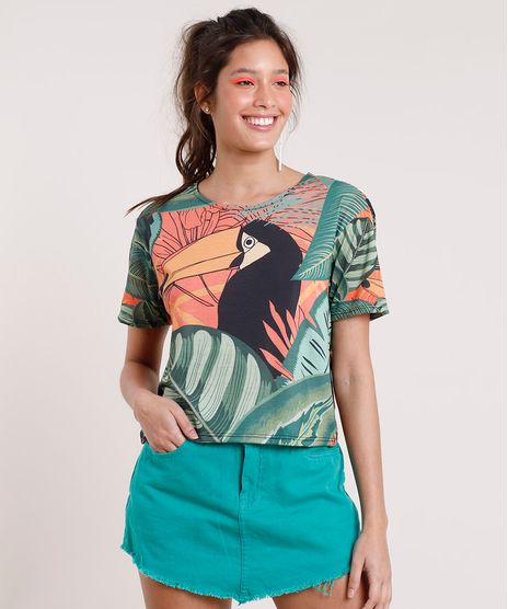 Blusa-Feminina-Carnaval-Estampada-de-Tucano-Manga-Curta-Decote-Redondo-Verde-9786090-Verde_1