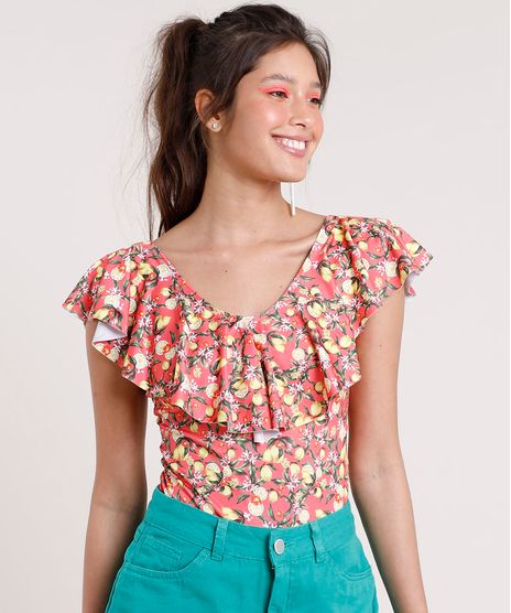Body-Feminino-Carnaval-Estampado-de-Limoes-com-Babado-Alca-Larga-Decote-Redondo-Coral-9792828-Coral_1