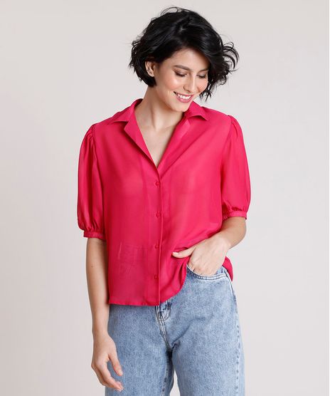 Camisa-Feminina-Mindset-Ampla-com-Transparencia-Manga-Bufante-Rosa-Escuro-9909286-Rosa_Escuro_1