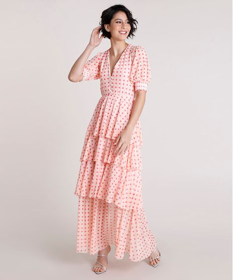 Vestido-Feminino-Mindset-Longo-Estampado-de-Poa-em-Camadas-Manga-Curta-Laranja-Claro-9876079-Laranja_Claro_1