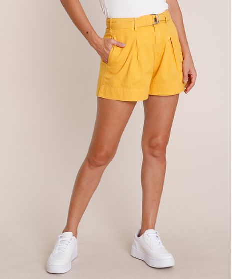 Short-de-Sarja-Feminino-Cintura-Alta-com-Cinto--Mostarda-9833564-Mostarda_1