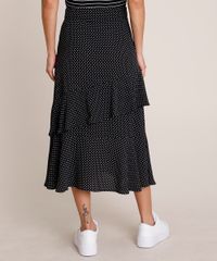 Saia-Feminina-Midi-Estampada-de-Poa-com-Babado-Preta-9904028-Preto_2