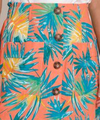 Saia-Feminina-Curta-em-Linho-Estampada-de-Folhagens-com-Bolso-e-Botoes-Coral-9685473-Coral_4