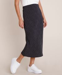 Saia-Feminina-Midi-Estampada-de-Poa-Preta-9692249-Preto_1