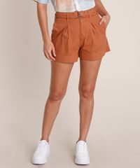 Short-de-Sarja-Feminino-Cintura-Alta-com-Cinto--Cobre-9833565-Cobre_1