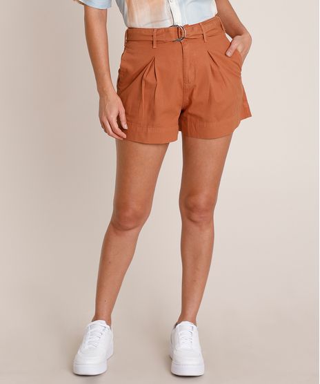 Short-de-Sarja-Feminino-Cintura-Alta-com-Cinto--Cobre-9833565-Cobre_1