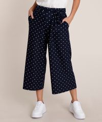 Calca-Feminina-Pantacourt-Estampada-de-Poa-com-Faixa-para-Amarrar-Azul-Marinho-9843747-Azul_Marinho_1