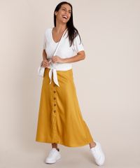 Saia-Feminina-Midi-com-Botoes--Mostarda-9834905-Mostarda_3