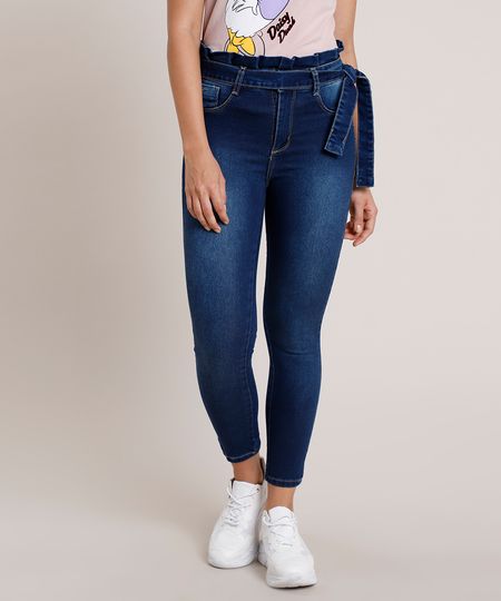 calça jeans franzida na cintura