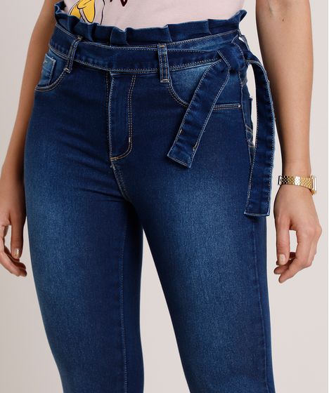 calça jeans franzida na cintura